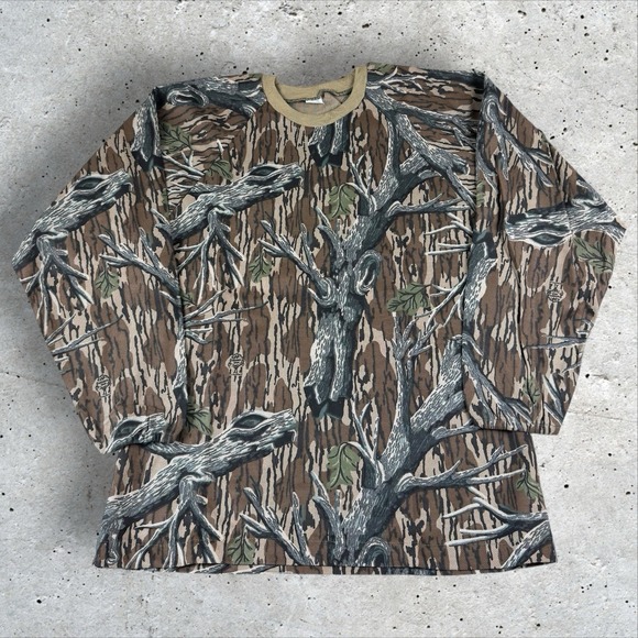Vintage NOS Mossy Oak Treestand Camo Thermal Sweatshirt‎ Medium Hunting USA